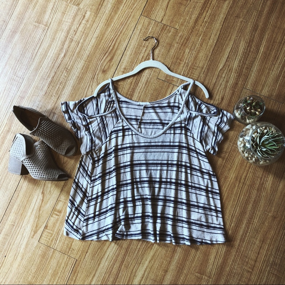 Lush Cold Shoulder Striped Top